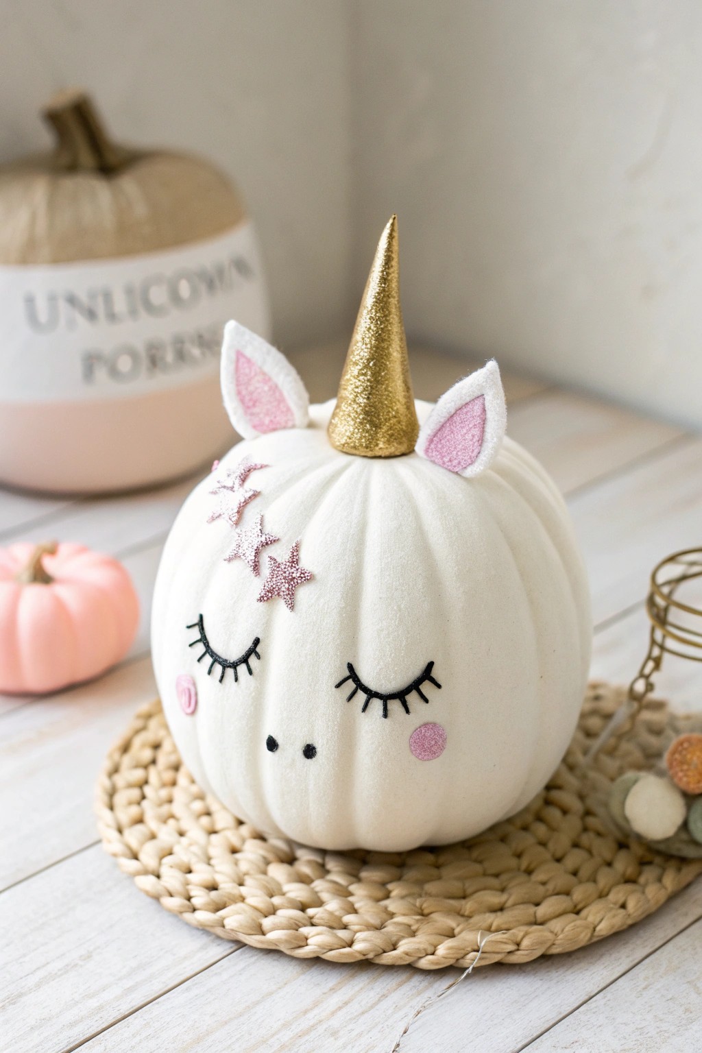 Enchant your autumn with this handcrafted unicorn dream pumpkin—where minimalism meets magic.