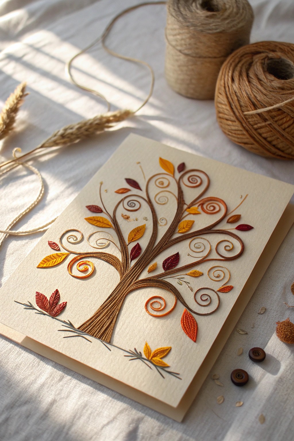 Handcrafted quilled autumn tree card—simple, cozy, and perfect for fall greetings.
