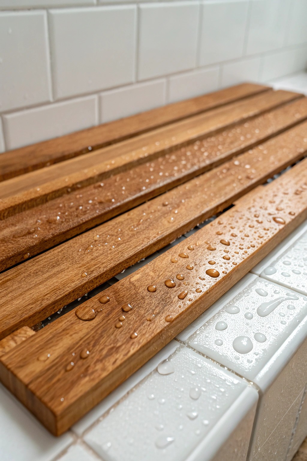 Bring spa-like warmth to your shower with elegant teak wood accents.