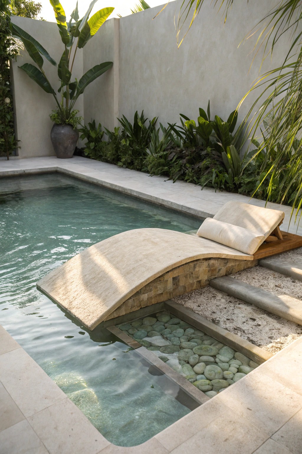 Soak up the sun in style—discover the beauty of a small pool with a sun shelf.