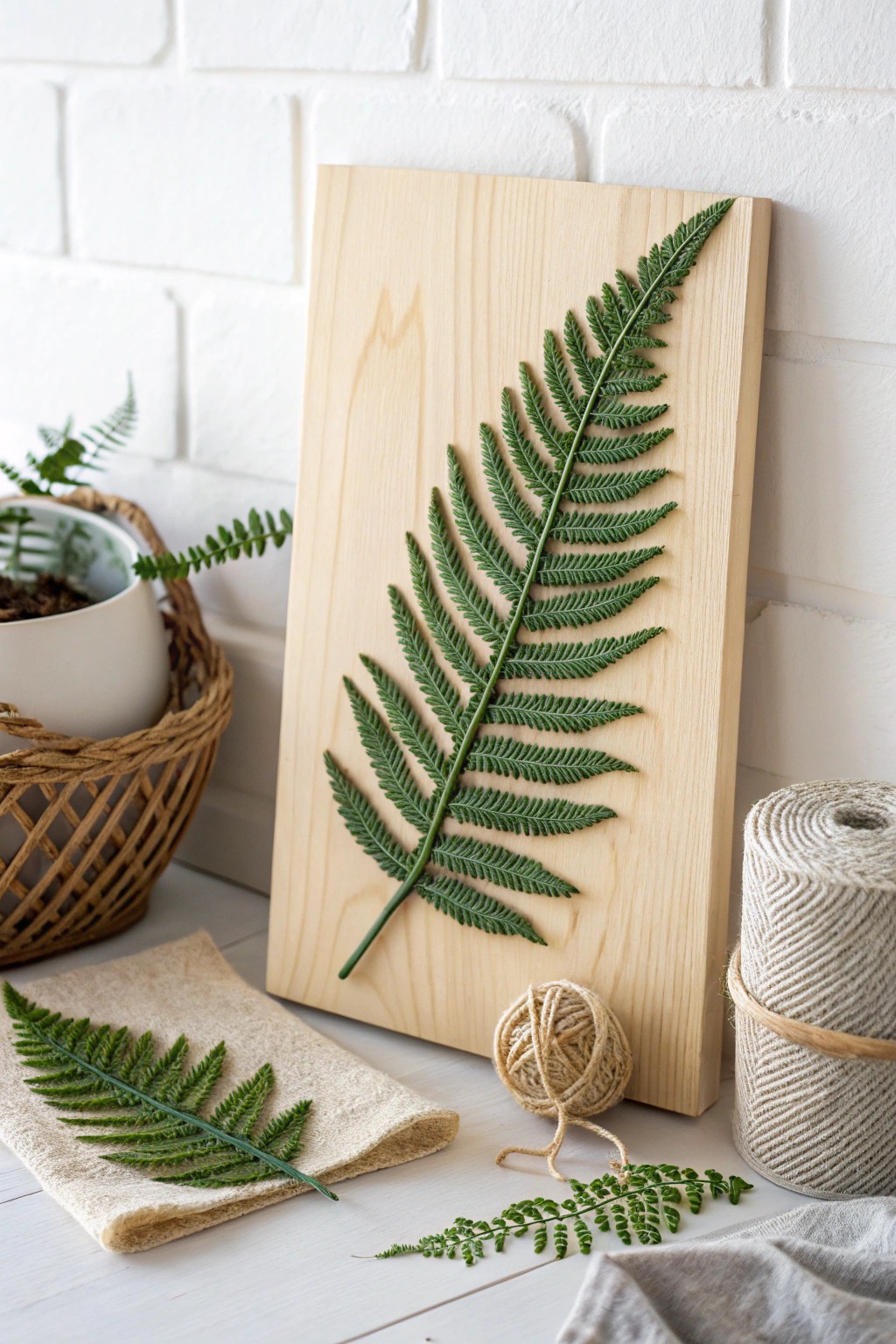 Bring fresh, botanical beauty to your space with minimalist fern string art.