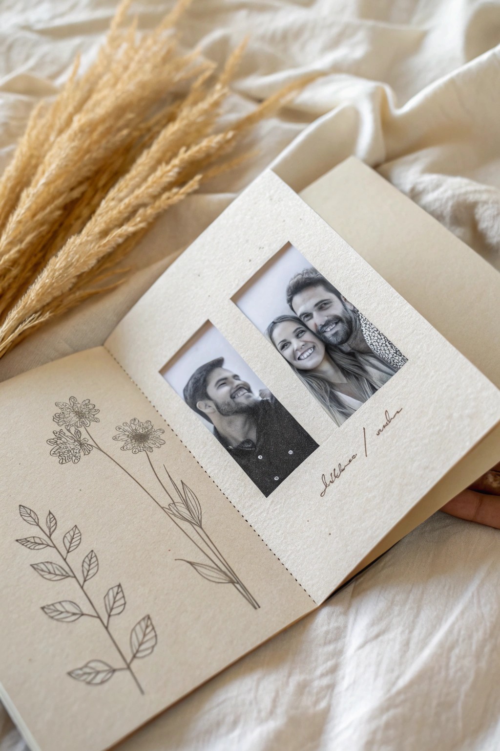 A minimalist anniversary card with a playful photo strip surprise—celebrating love, laughter, and handcrafted beauty.