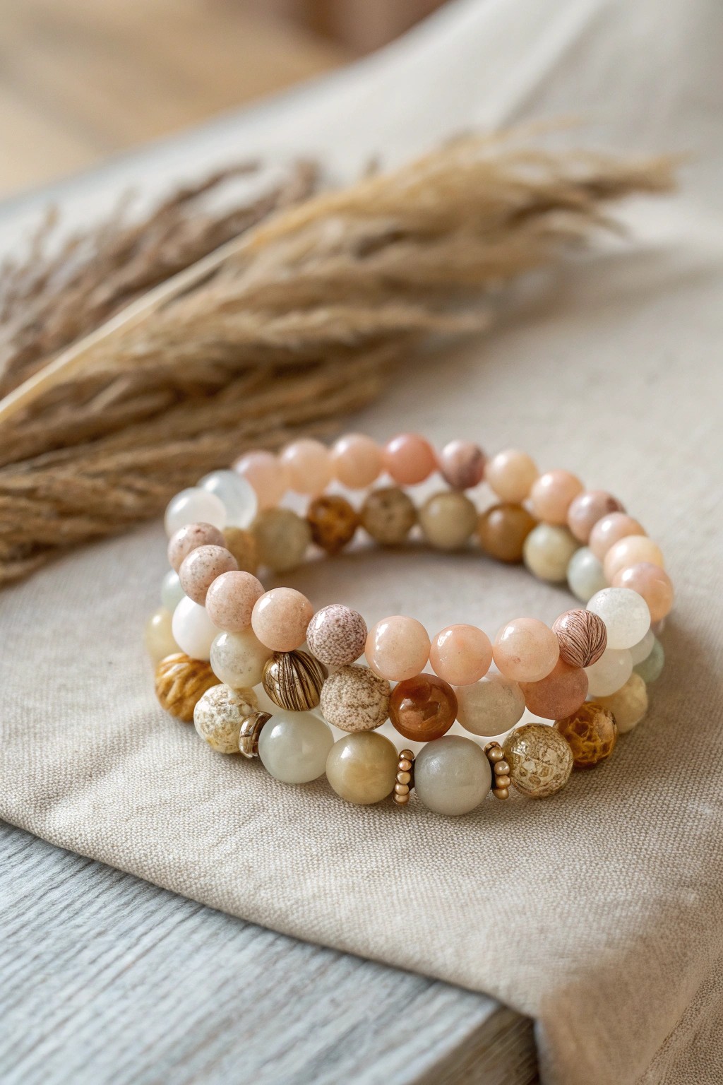 Effortlessly chic: Layered bead bracelets that celebrate natural beauty and personal style.