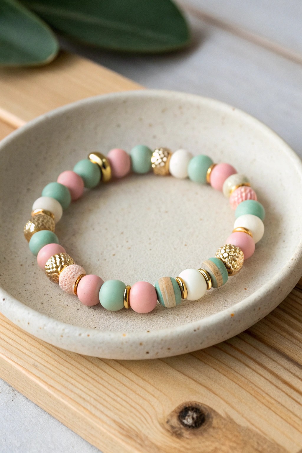 Handmade clay bead bracelet — a touch of Scandinavian-Boho charm.