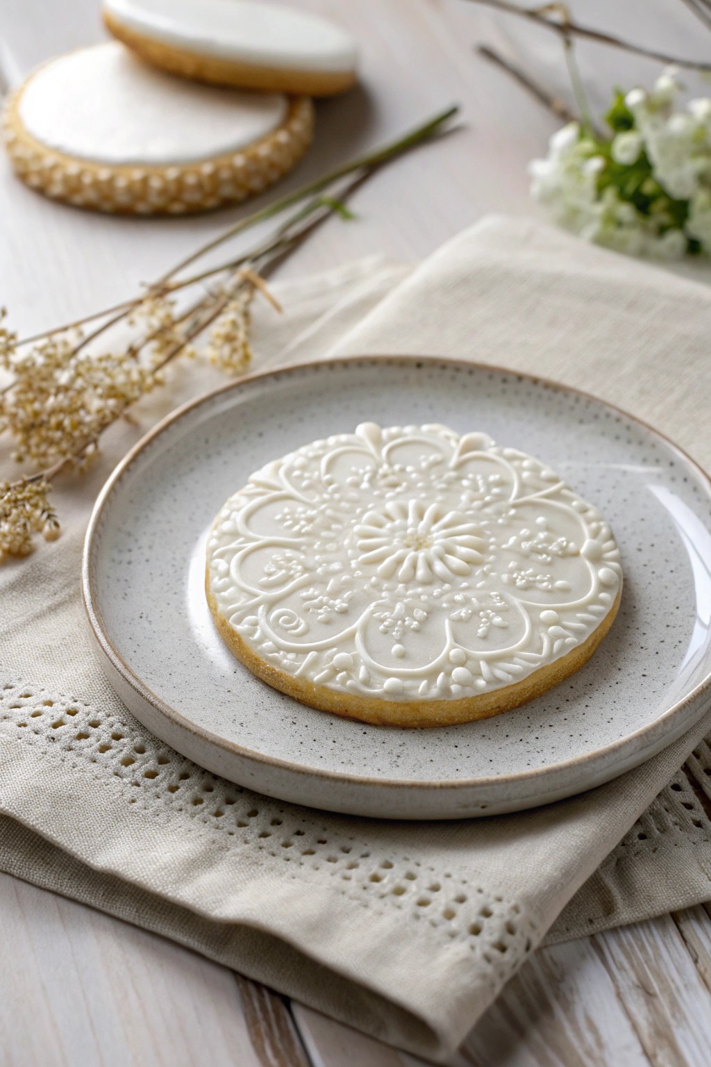 Elegance in every detail: a lace-iced cookie for your sweetest moments.