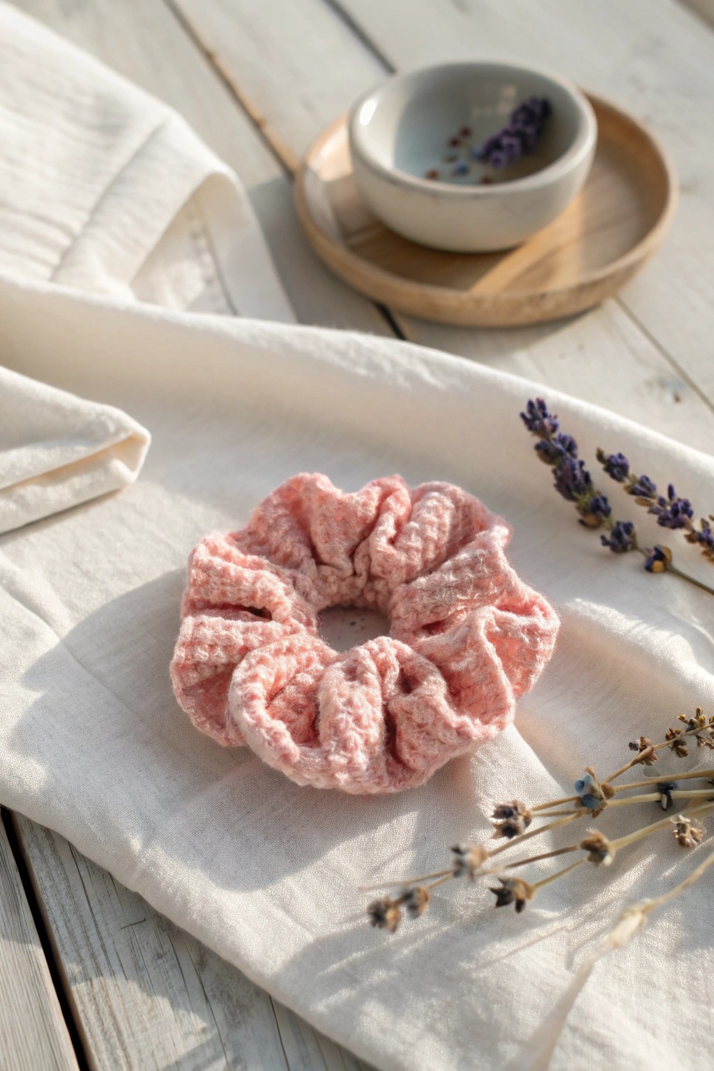 Soft velvet crochet scrunchie – the perfect handmade gift with a touch of luxury.