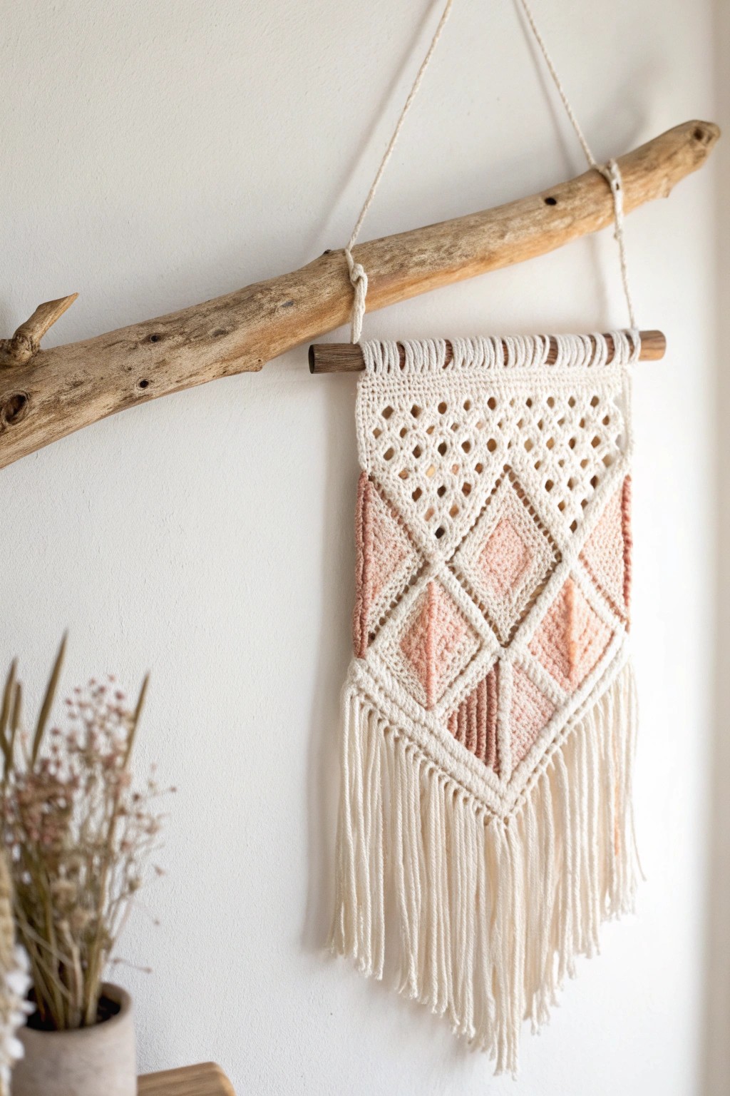 Elevate your space with dreamy crochet wall art—where simplicity meets natural beauty.