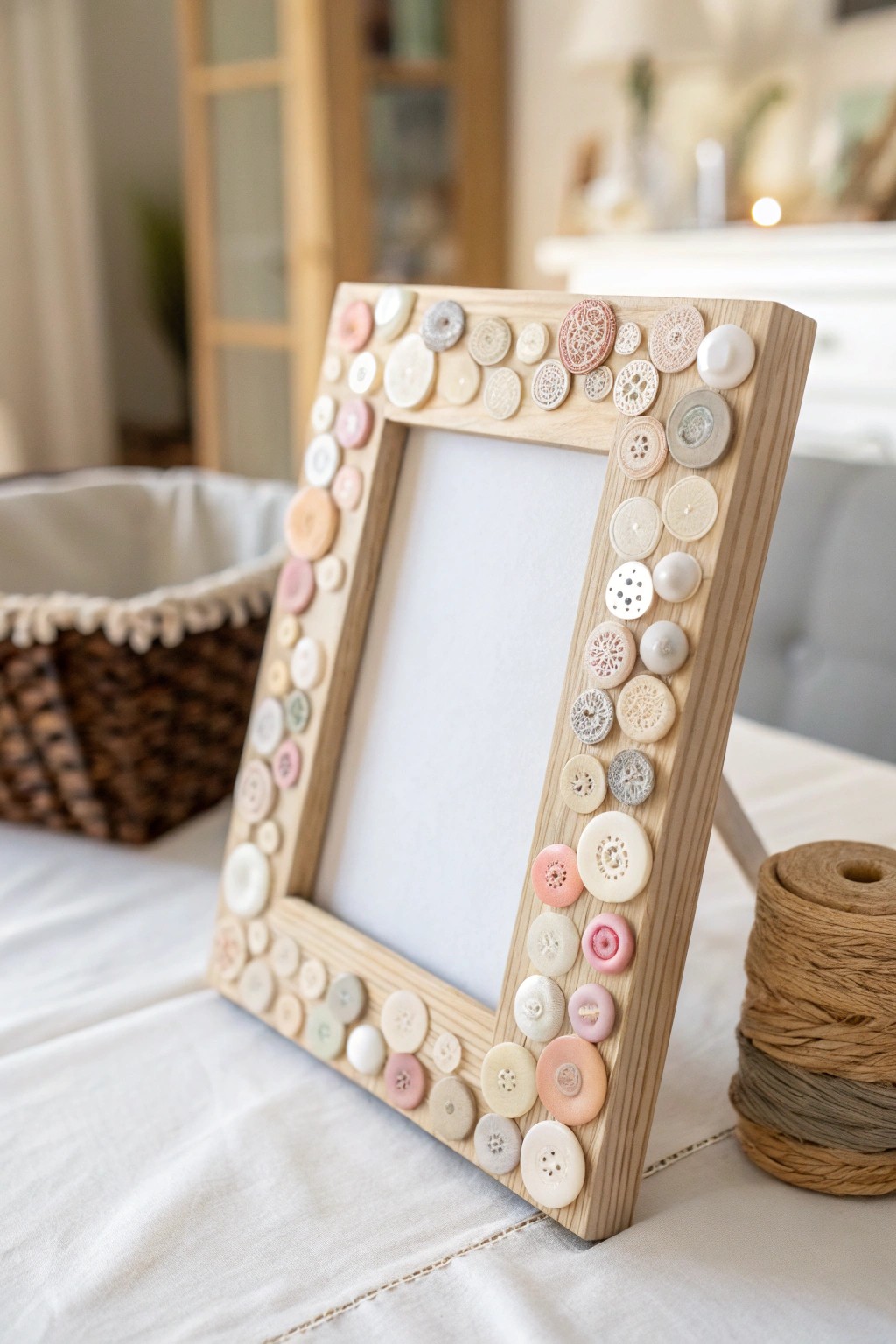 Transform spare buttons into a whimsical, handcrafted picture frame with Scandinavian-Boho flair.
