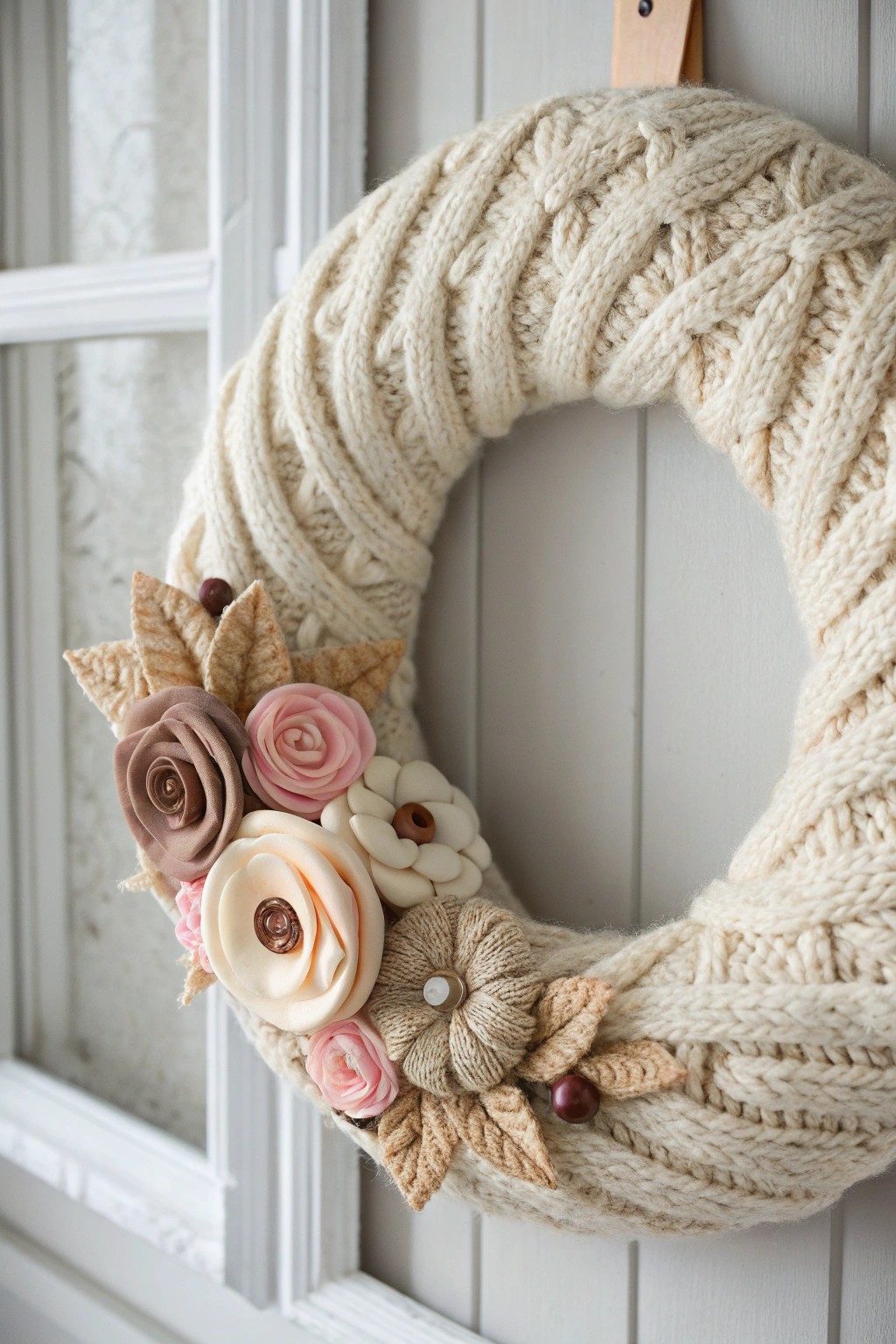 Give your old sweater new life with this cozy, upcycled wreath—minimalist, feminine, and full of hygge charm.