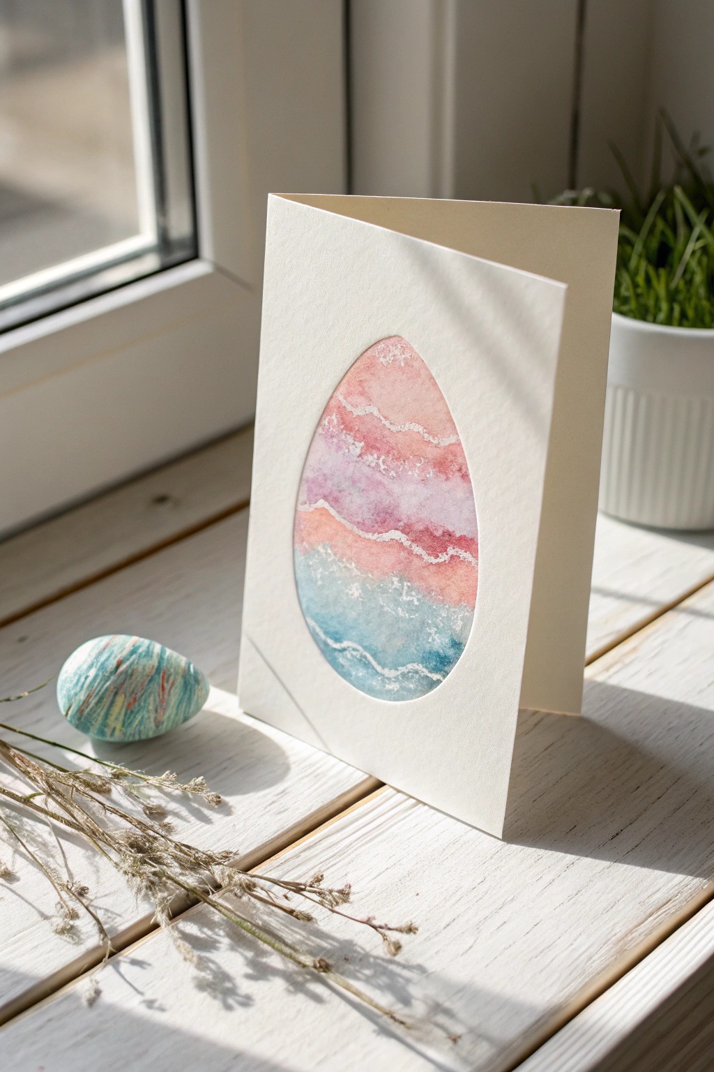 Salt-painted watercolor Easter egg card: Simple, natural beauty with a tactile twist.