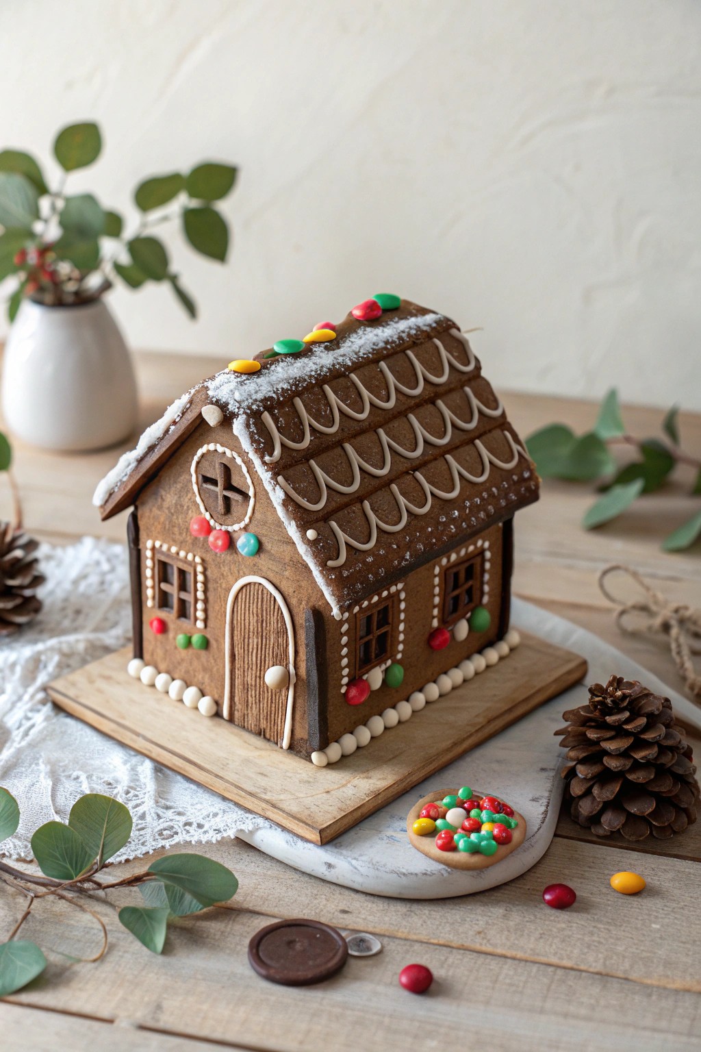 Scandinavian-inspired gingerbread house—where cookies, chocolate, and candy meet minimalist magic.