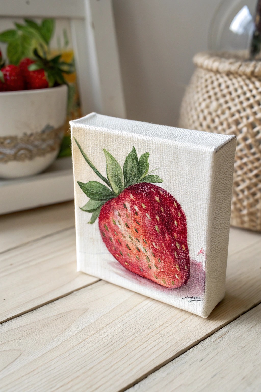A pop of strawberry sweetness—simple, fresh, and hand-painted for your space.
