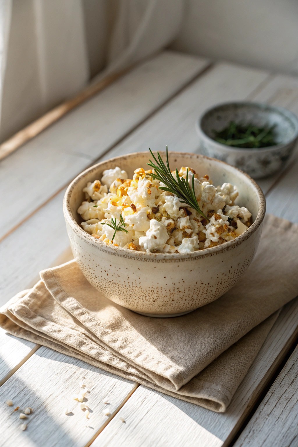 Elevate your movie night with a chic bowl of gourmet popcorn.