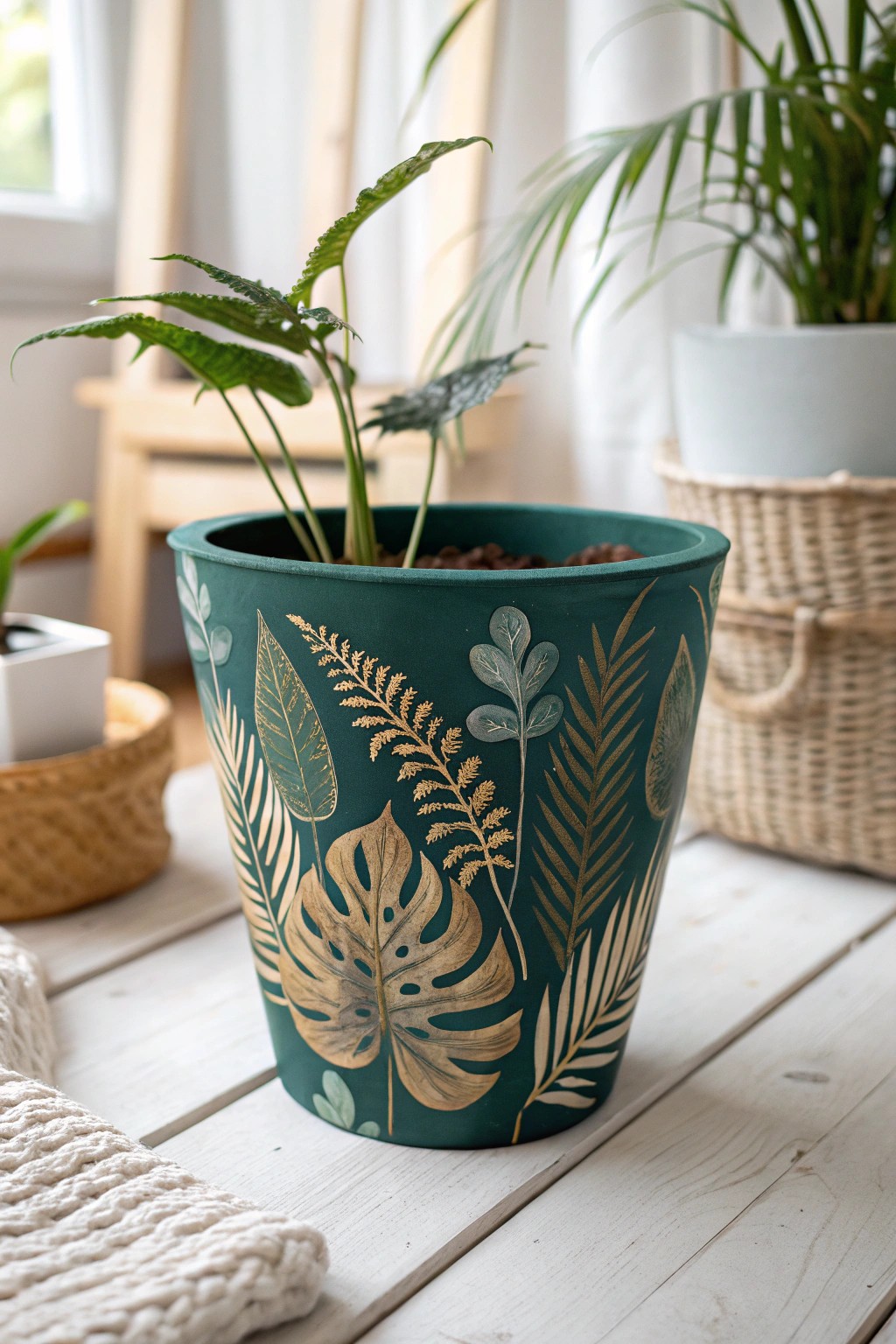 Bring the lush beauty of jungle leaves into your home with handcrafted, leafy pot art.
