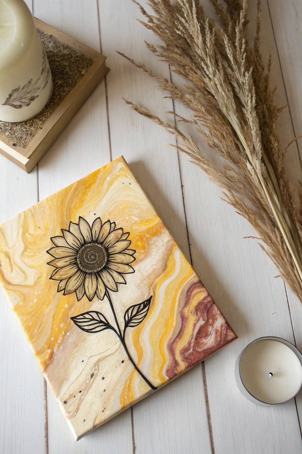 Warm sunflower pour: a handcrafted touch of late summer for your minimalist space.
