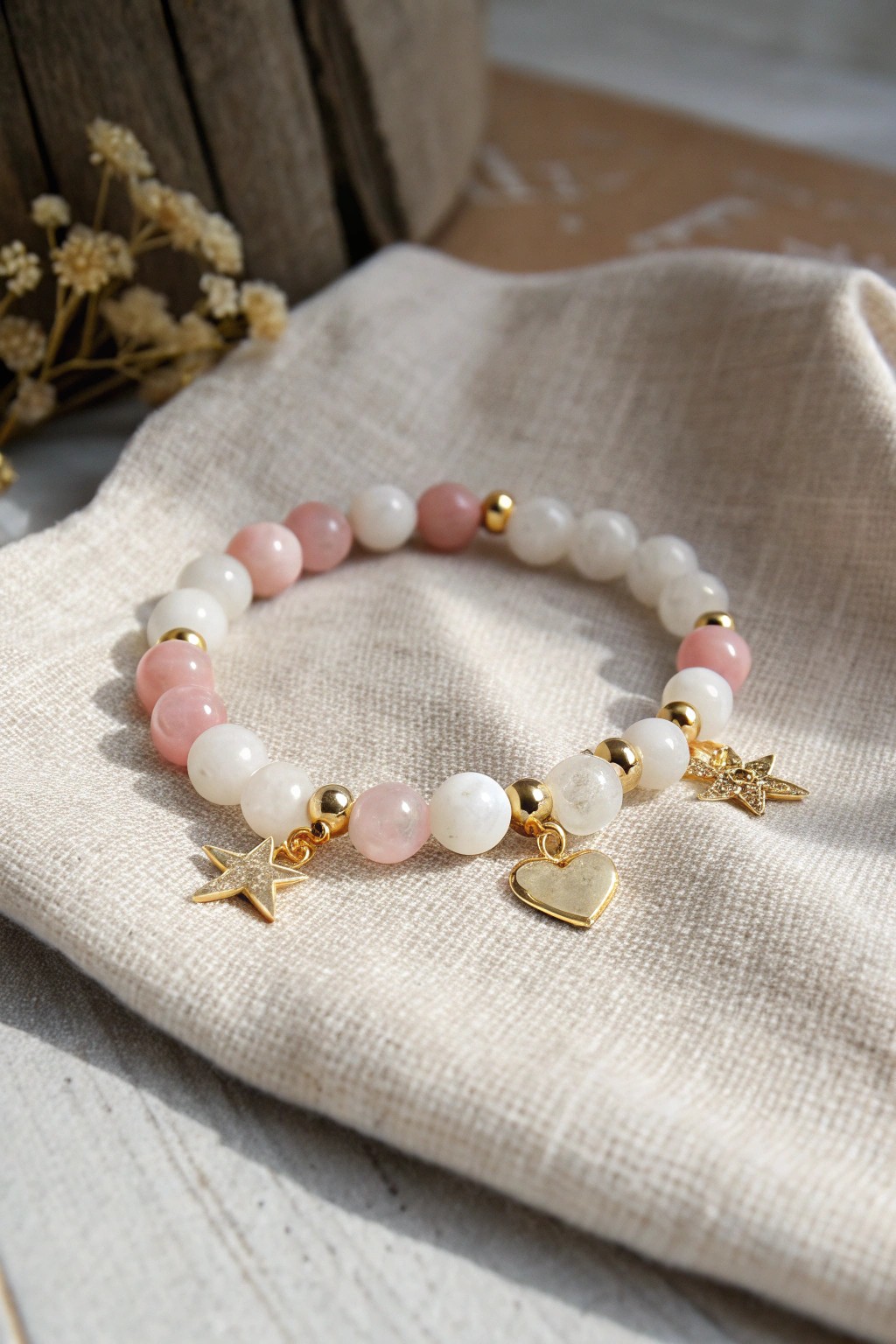 Whimsical charm cluster bracelet—minimalist beauty with a playful twist.