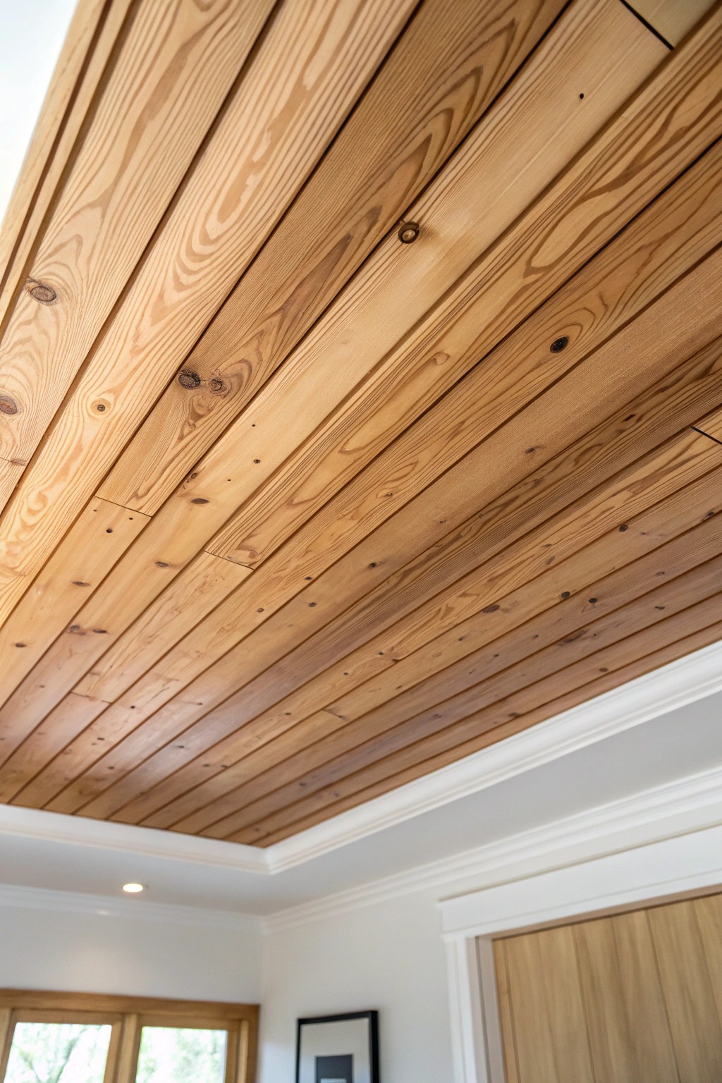 Elevate your space with the timeless charm of tongue-and-groove wood ceilings.