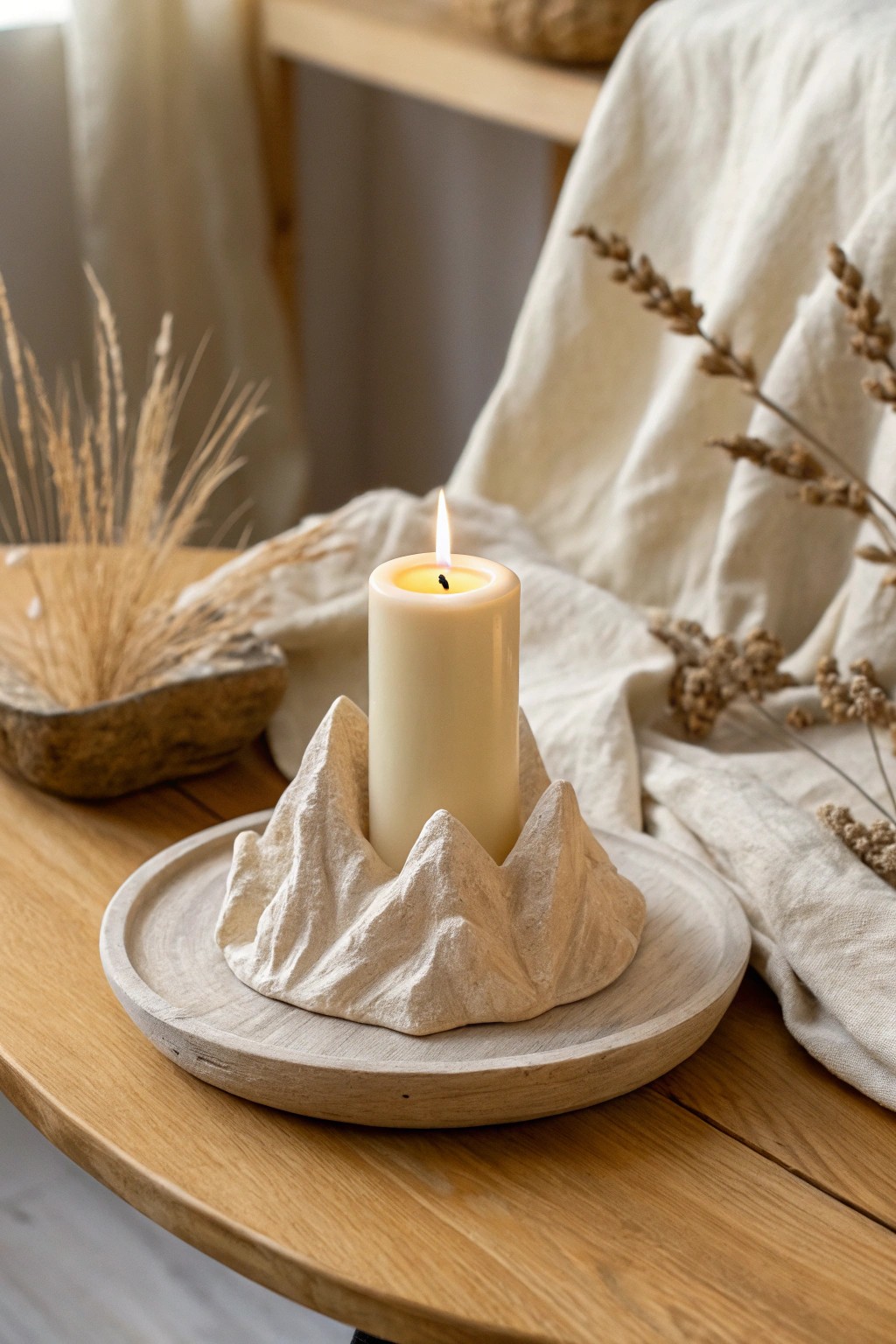 Sculpted clay candle holder—where handmade beauty meets cozy Scandinavian simplicity.