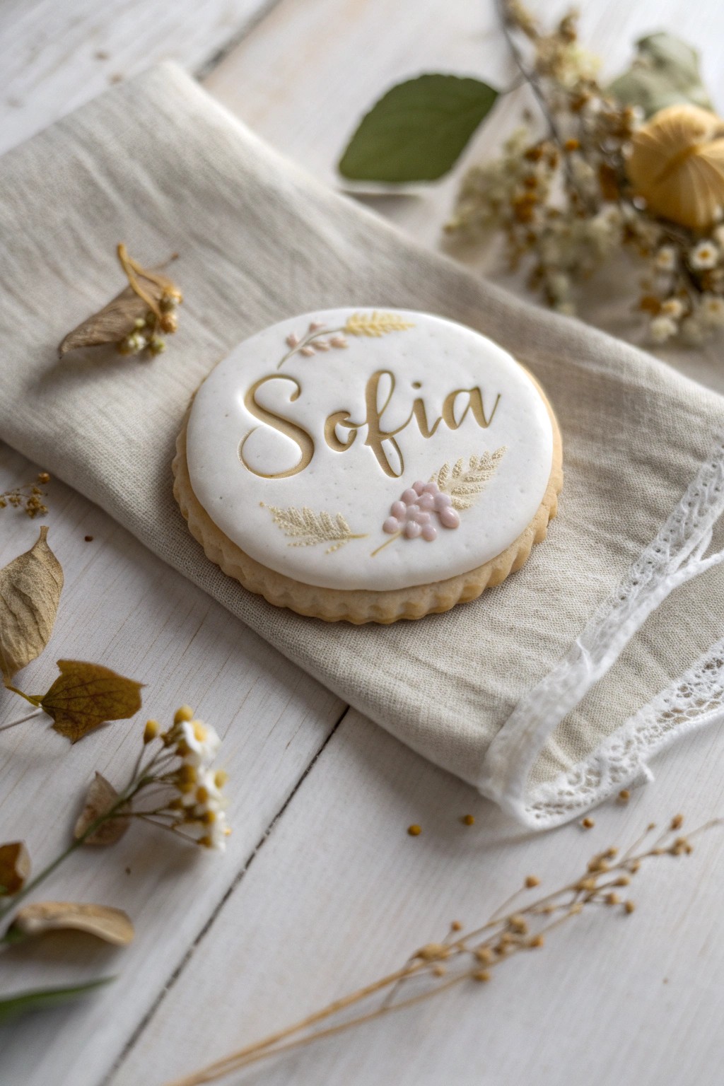 Add a personal touch to your next gathering with elegant, hand-lettered name cookies.