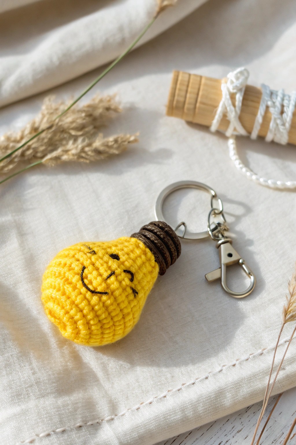 Light up your keys with this cheerful, handcrafted crochet lightbulb keychain—Scandi simplicity meets playful charm.