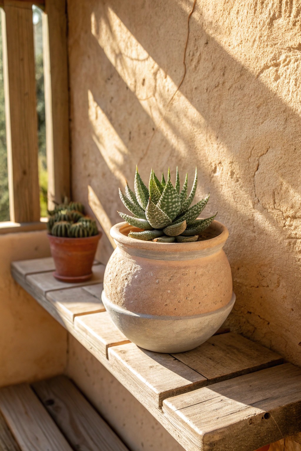 A handcrafted pot with a vibrant succulent—your desert-inspired nook starts here.