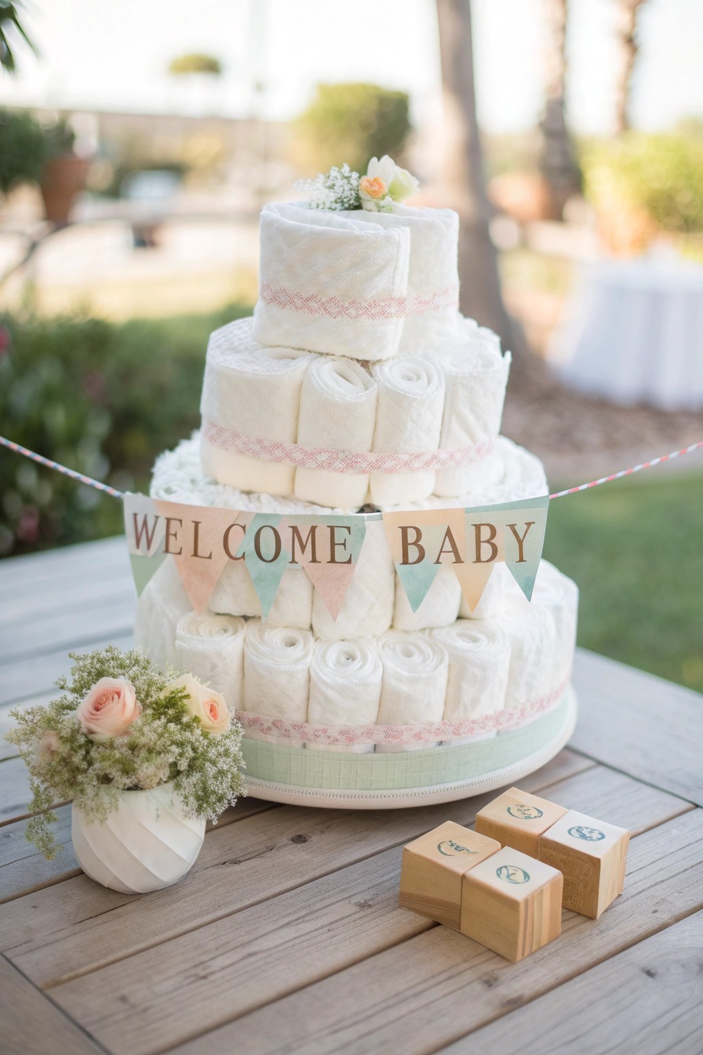 A charming bookworm diaper cake—where storytime meets Scandinavian simplicity.