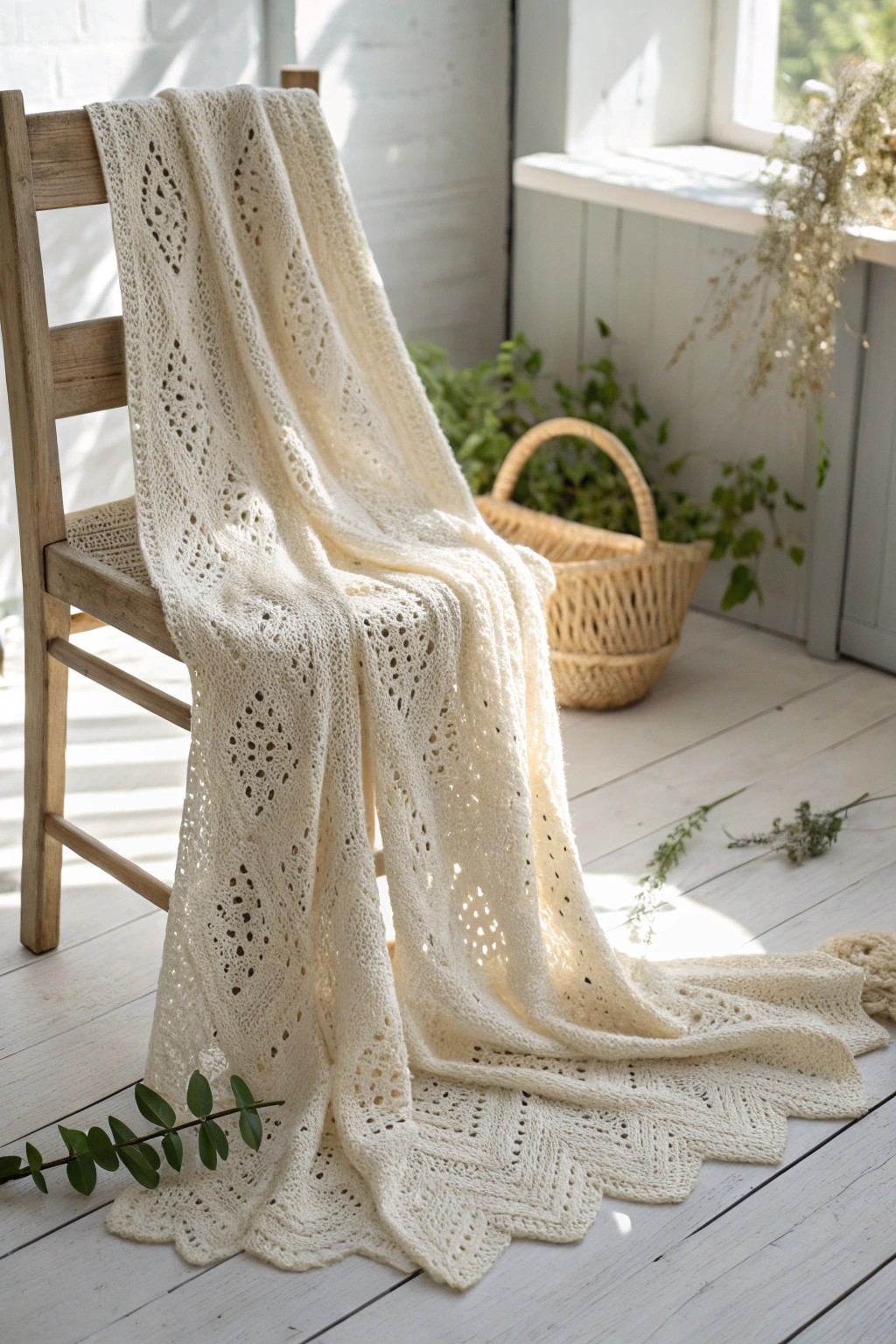 Breezy lacy crochet—summer’s sweetest baby blanket.