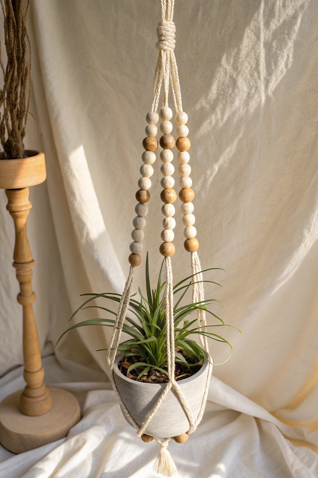 Handmade with love: a beaded plant hanger that brings natural beauty to any space.