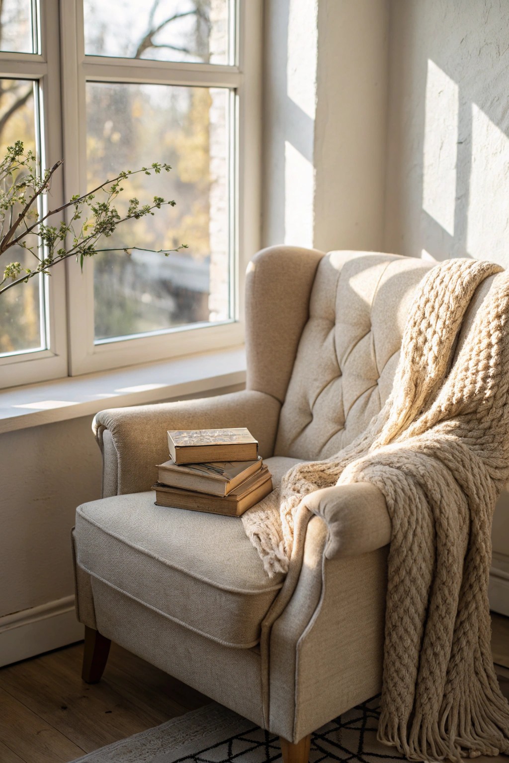 Create your own cozy reading nook with plush textures and natural light.