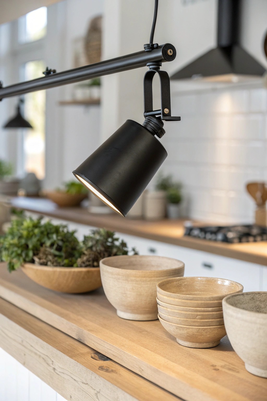 Effortless style: elevate your kitchen island with sleek, adjustable track lighting.