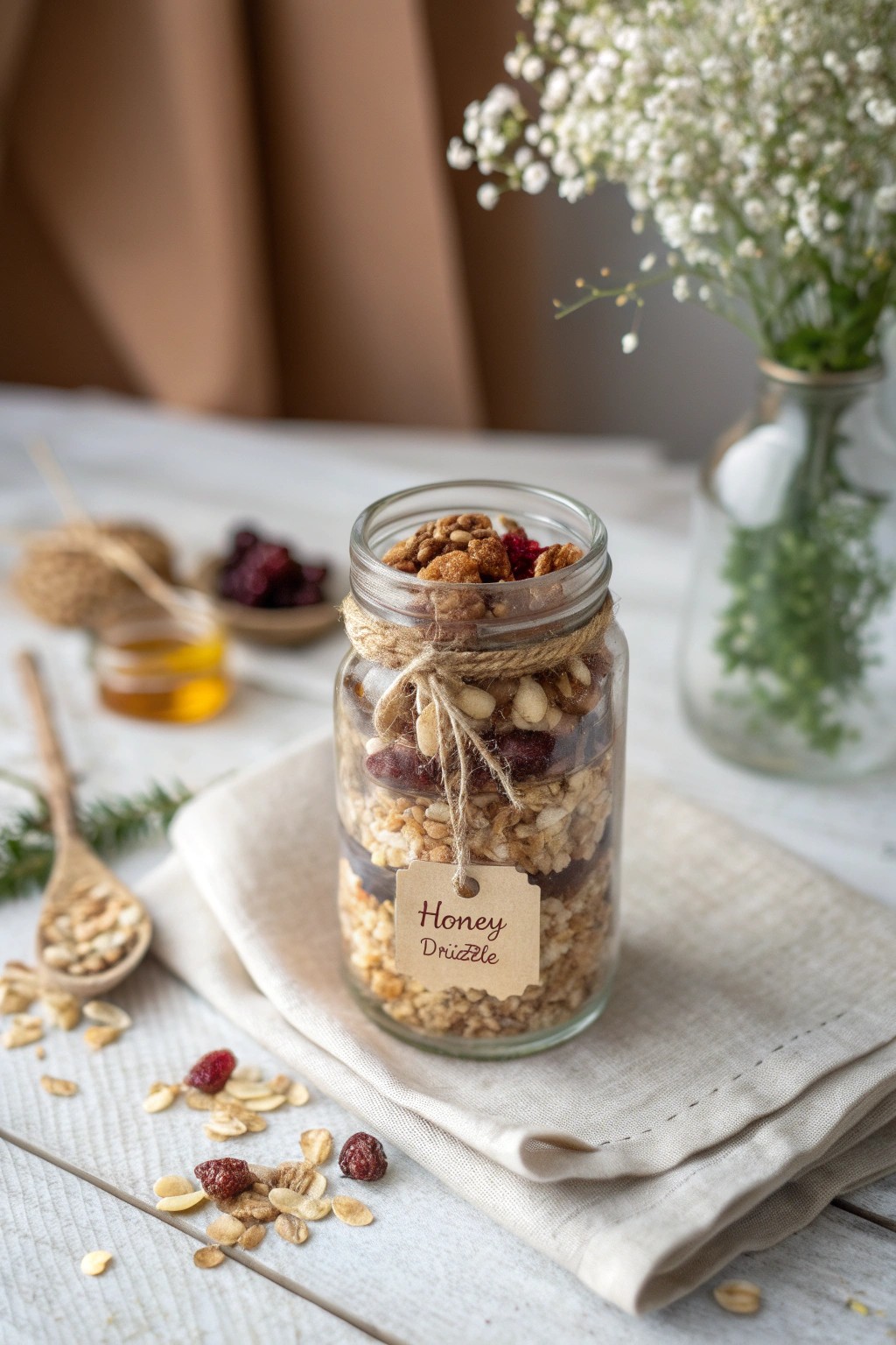 A beautifully crafted granola jar—simple, wholesome, and perfect for gifting.