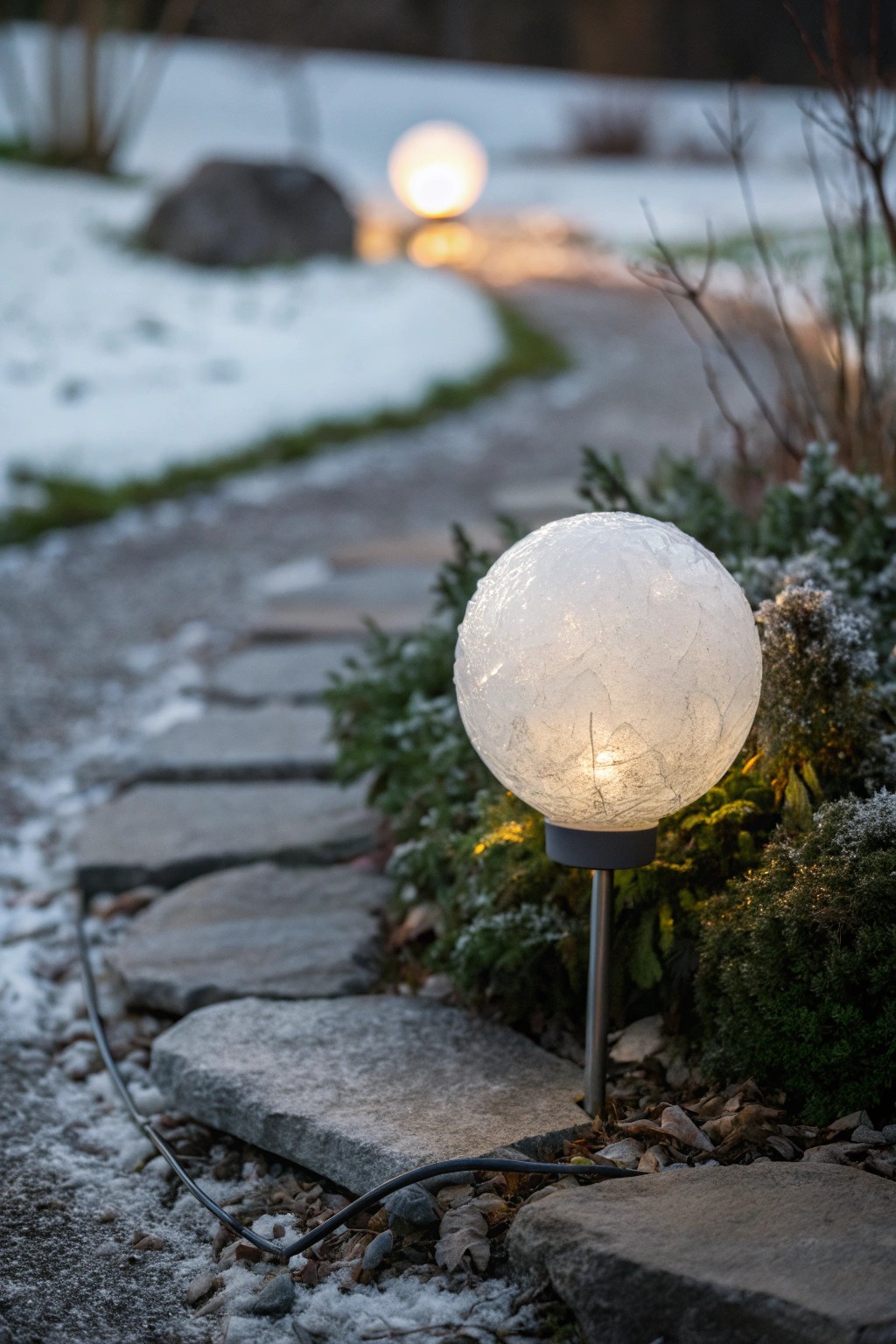 Enchant your walkway with a glowing globe light—simple, handcrafted beauty for your holiday path.
