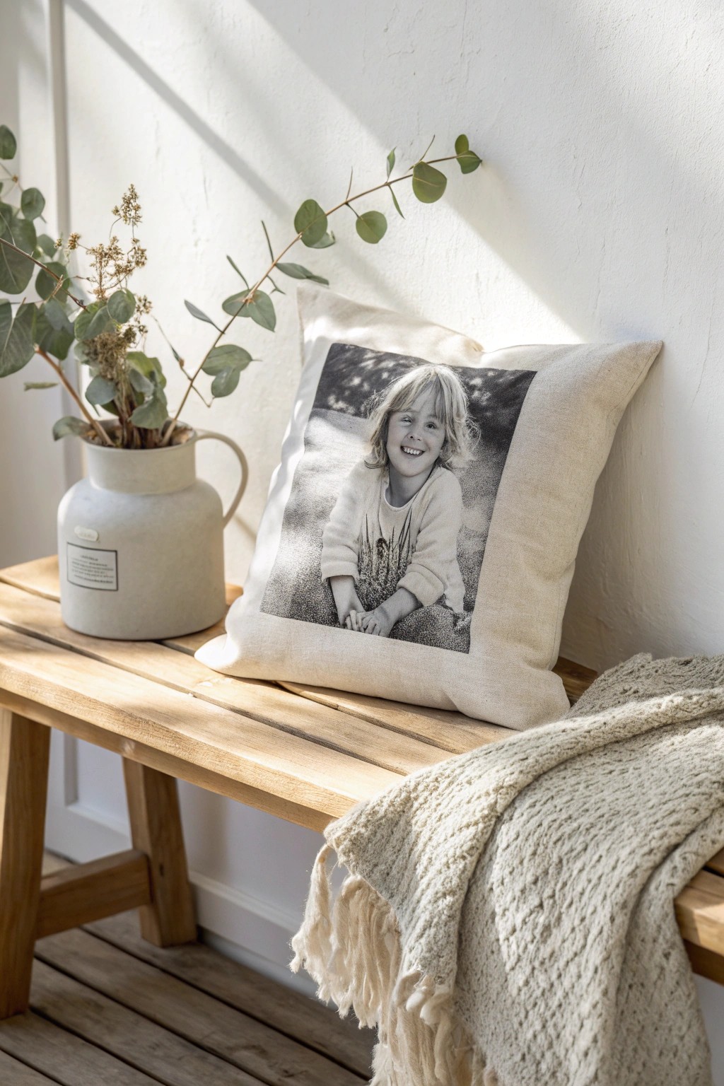 A personalized photo pillow—where memories meet timeless Scandinavian style.