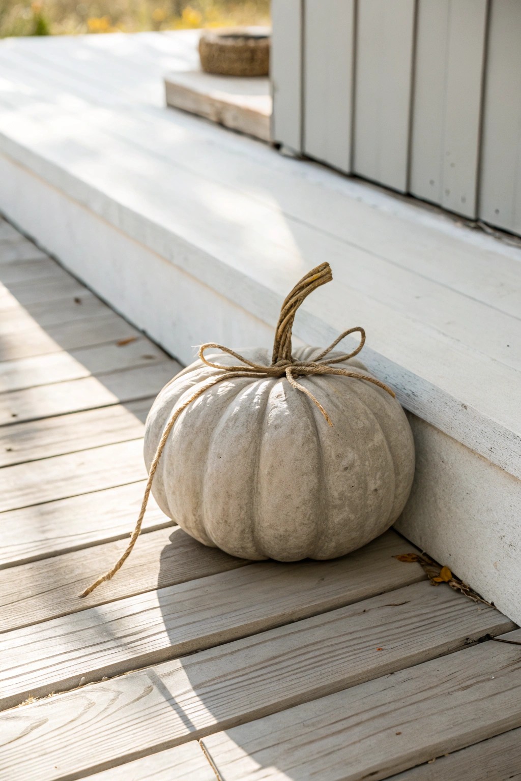 Modern rustic charm: a handcrafted concrete pumpkin for your porch.