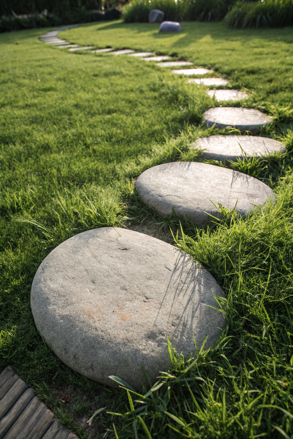 Elevate your lawn with a floating stone stepper—where simplicity meets natural elegance.