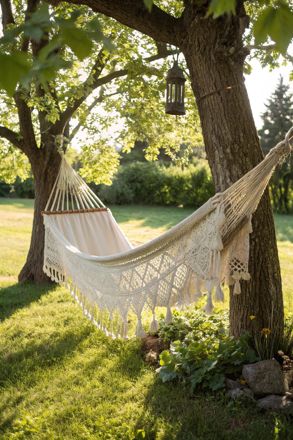 Simple serenity: a handmade hammock for dreamy backyard escapes.