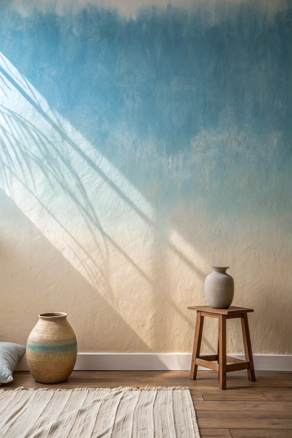 Soft ombre wall: effortless sunrise tones for a peaceful bedroom retreat.