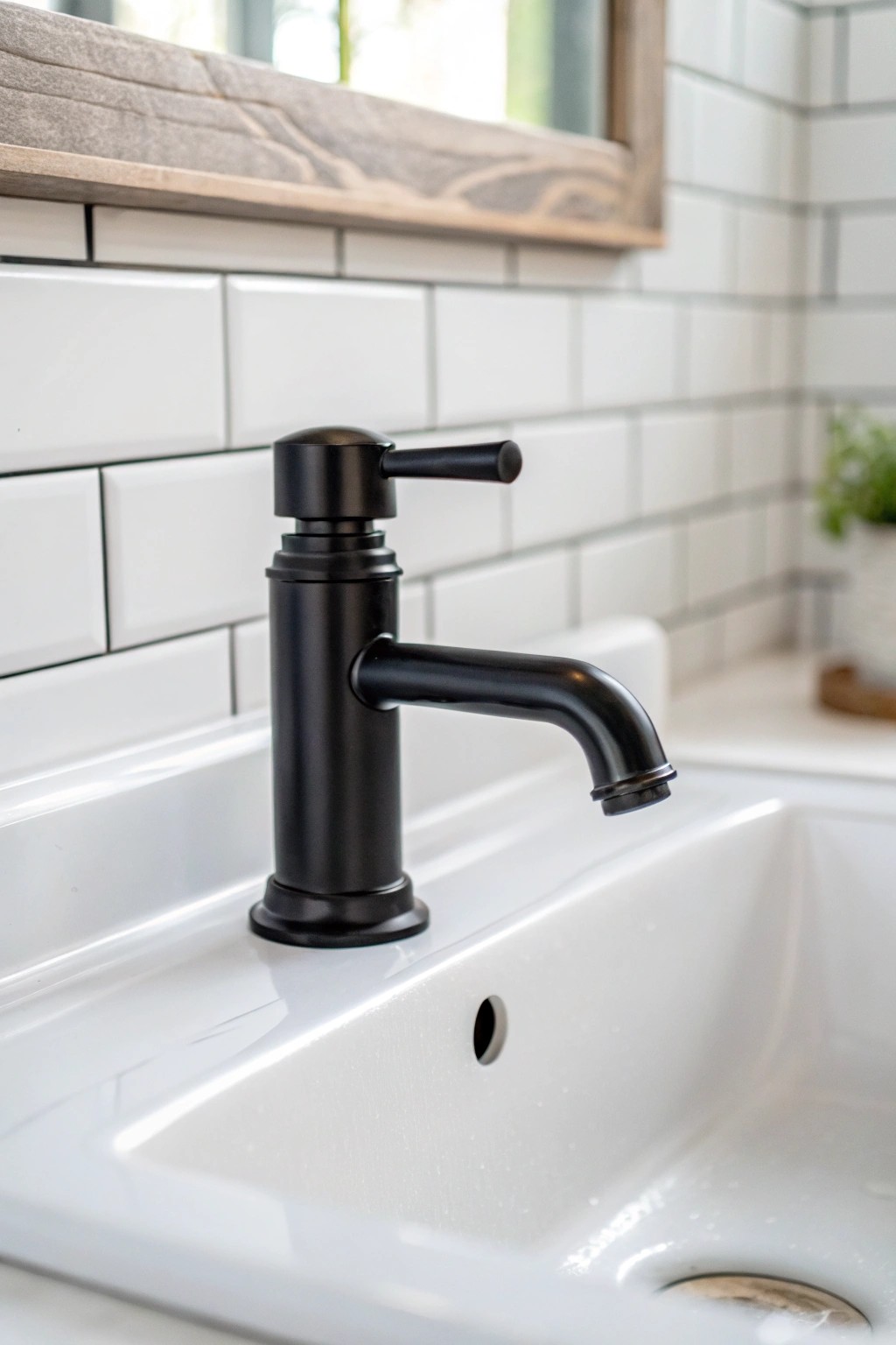 Matte black faucet: modern elegance on a pure white canvas.