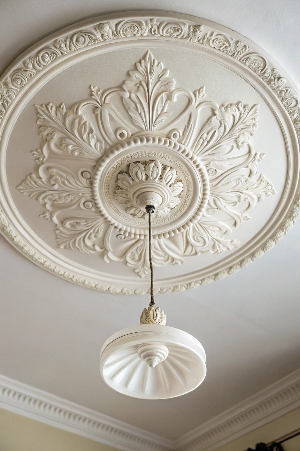 Simple elegance: a ceiling medallion transforms any space with timeless beauty.