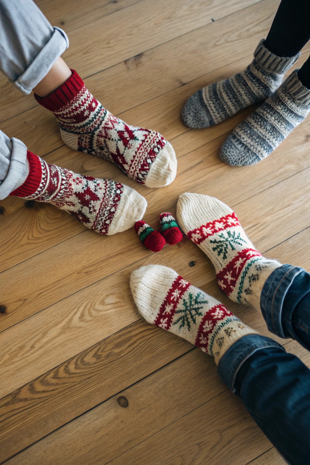A circle of festive socks—celebrating every family member, big and small.