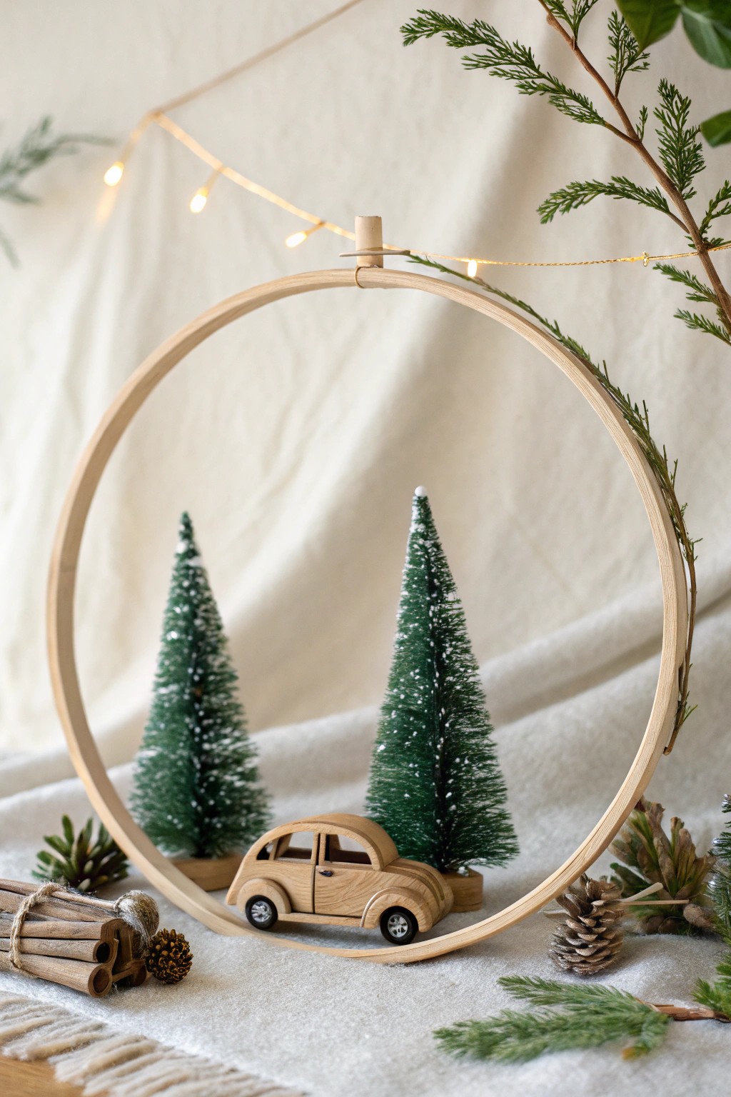 A handcrafted bottle brush tree wreath: simple, playful, and perfectly festive.