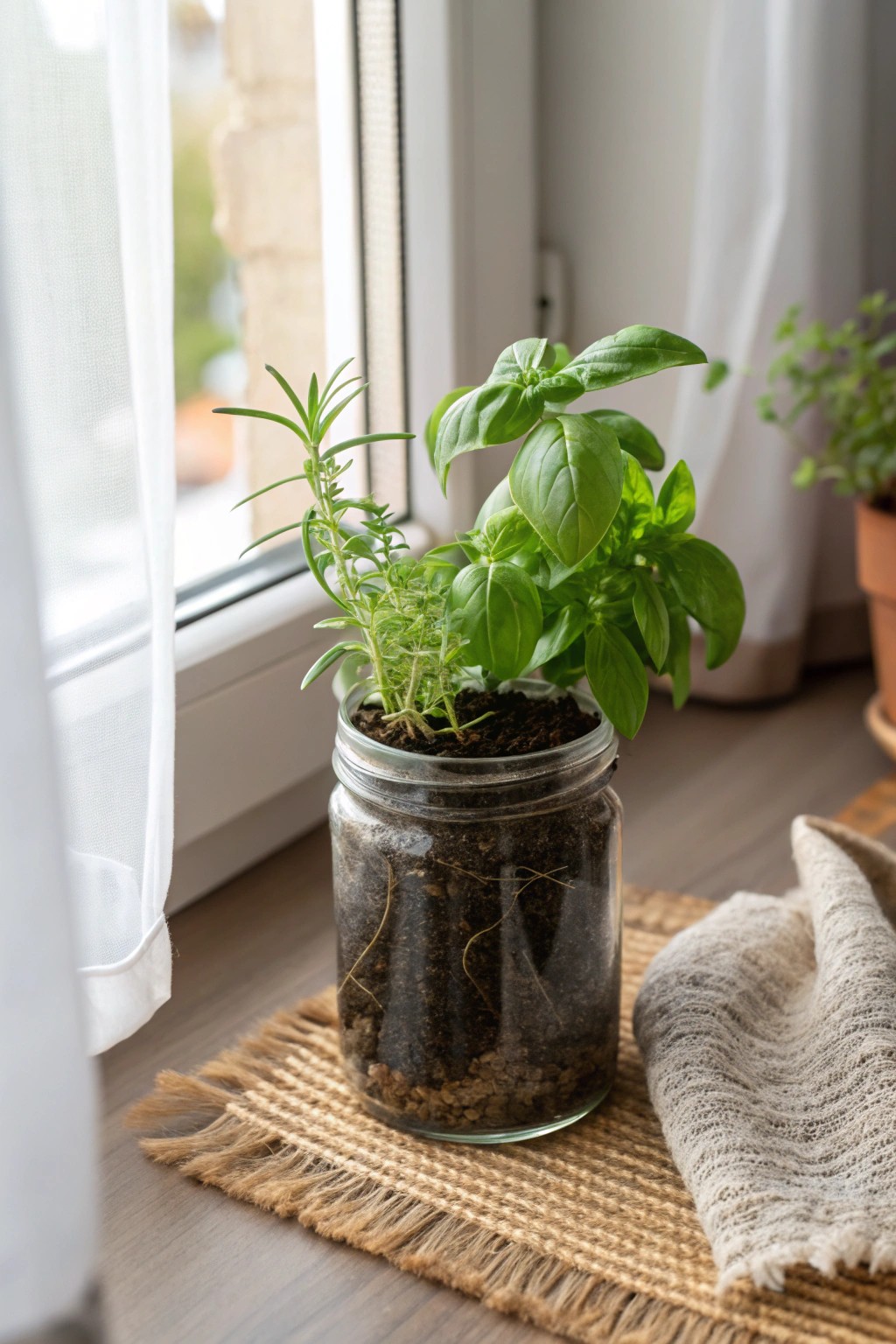 Grow your own kitchen herbs in style with a simple, beautiful mason jar garden.
