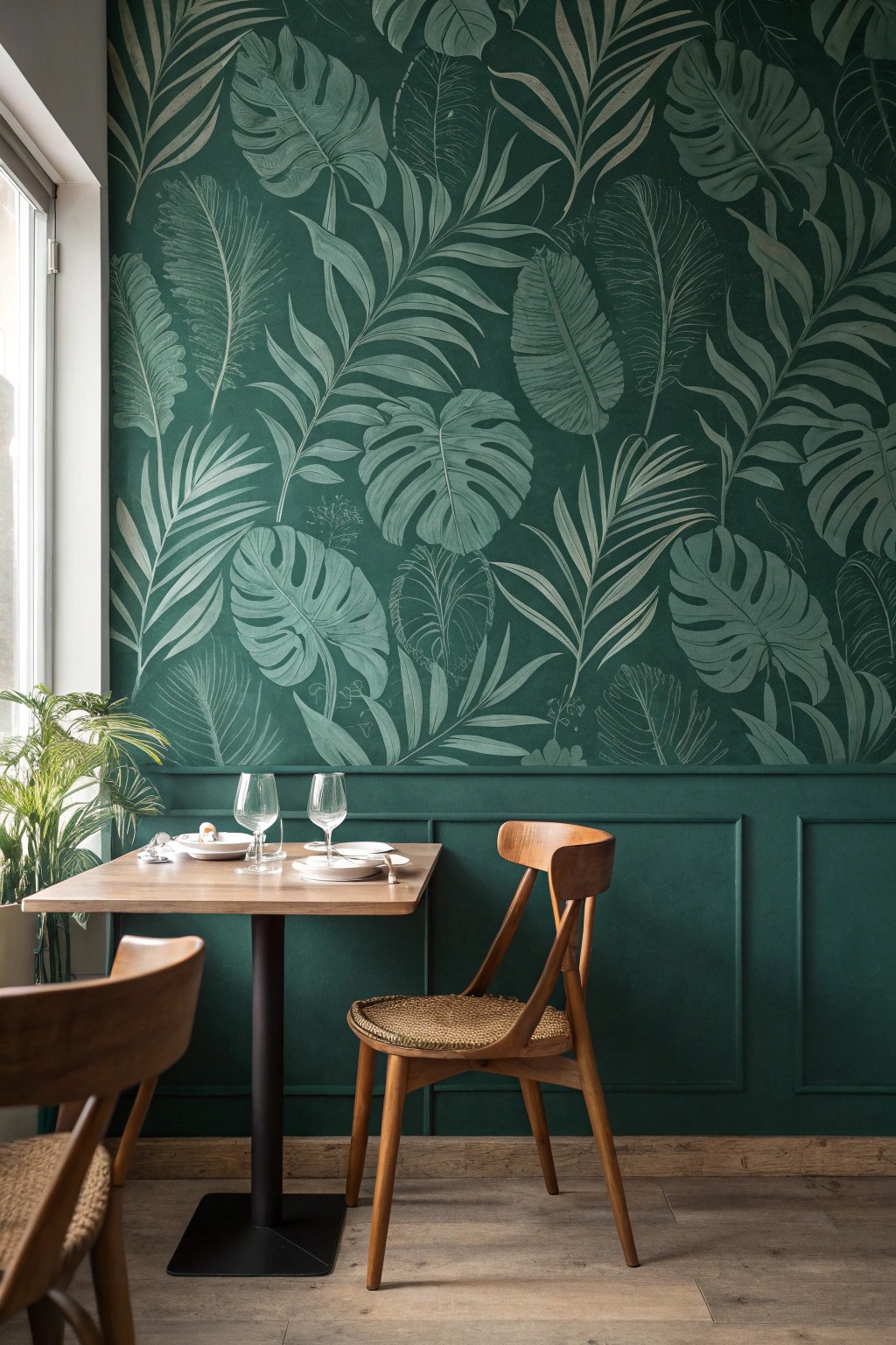 Transform your dining room with a bold botanical feature wall—where nature meets timeless design.