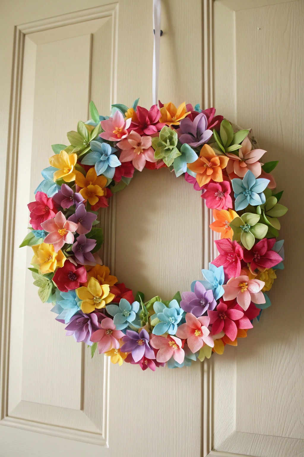 Bring a burst of color to your space with a handcrafted paper flower wreath—simple, bold, and beautifully unique.