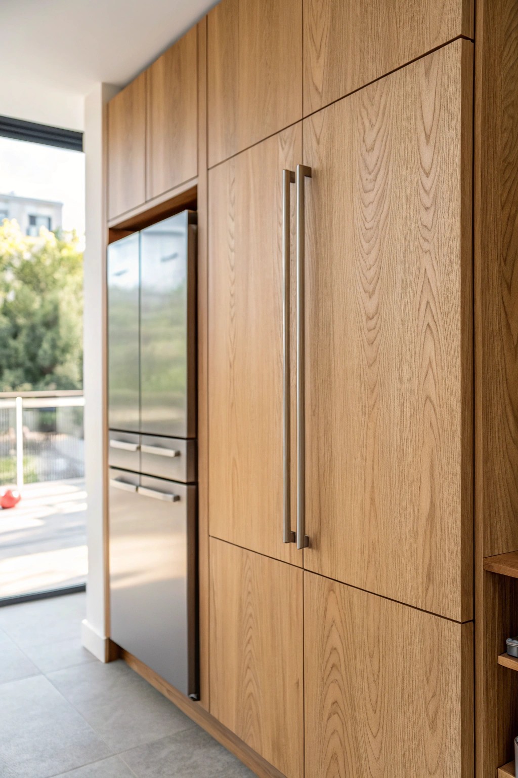 Seamless sophistication: discover the beauty of integrated appliances in a modern galley kitchen.