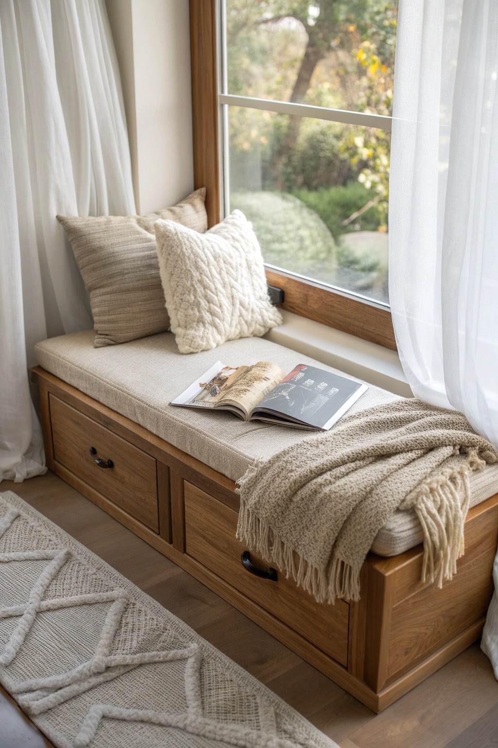 A dreamy reading nook by the window—where stories and sunlight meet.