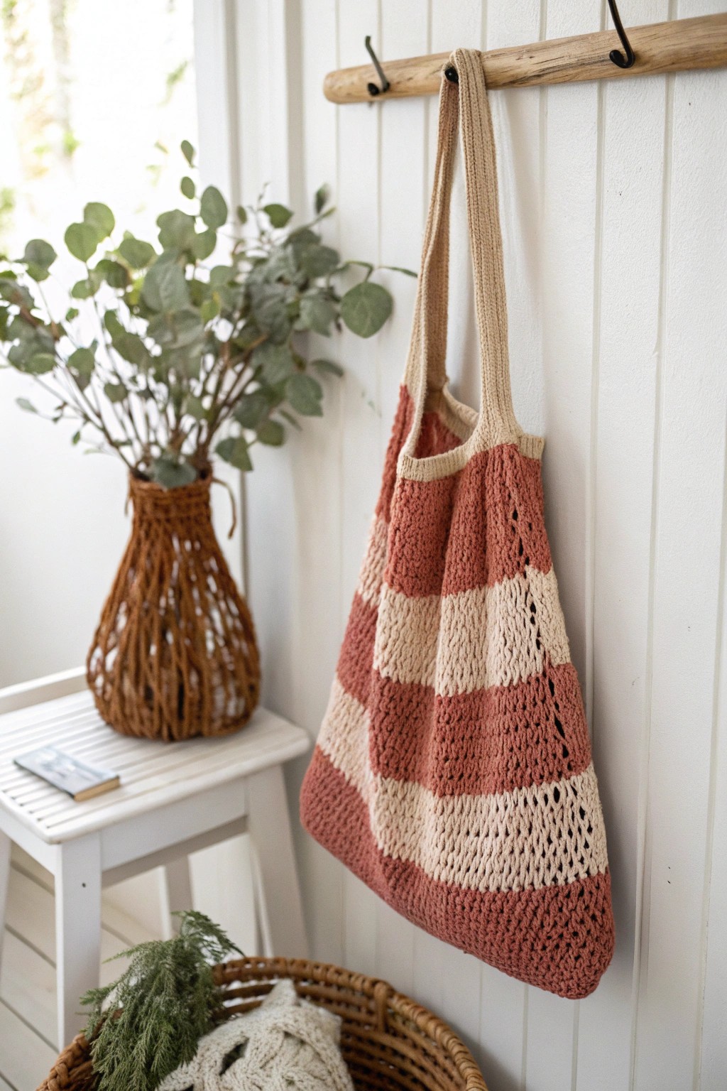 Chic and sustainable: a handcrafted knit tote brings style to every shopping trip.