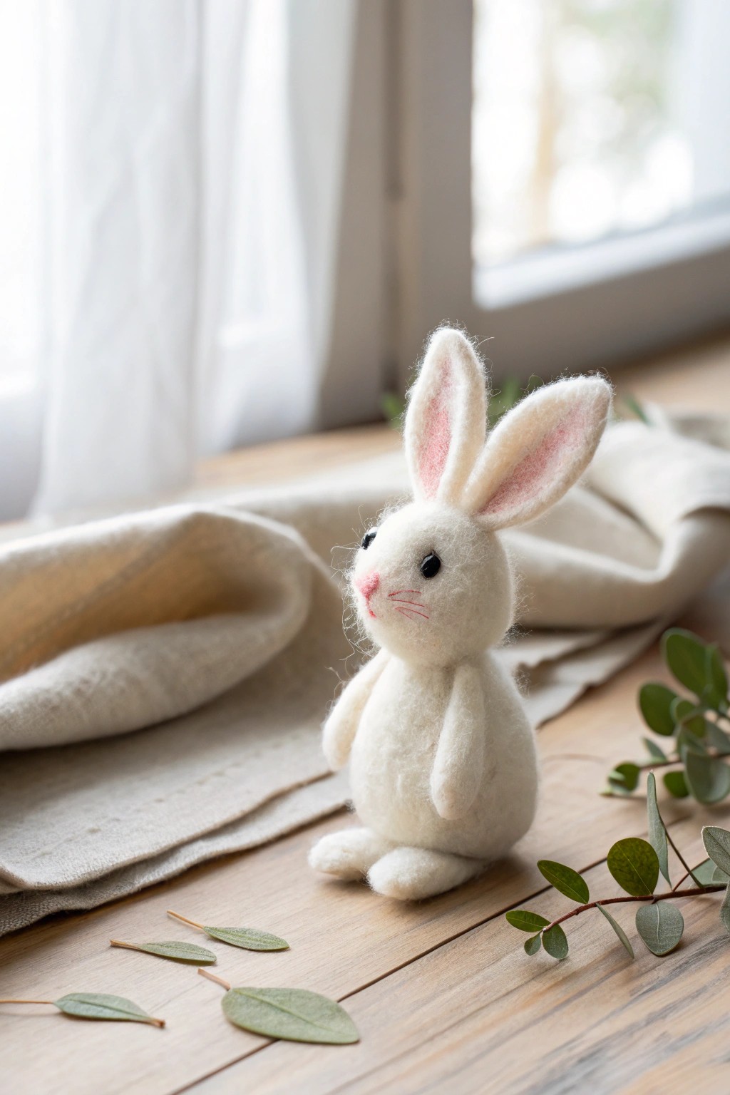 Charming pocket-sized felted bunny—your new springtime good luck charm.