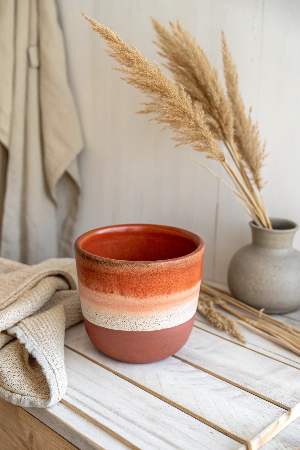 Desert ombre magic: sunset hues meet minimalist elegance in this hand-painted pot.