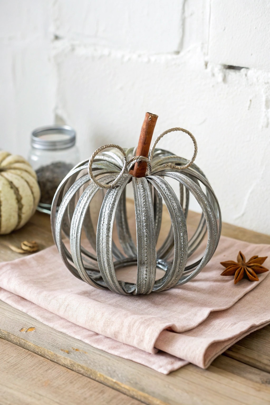 A charming upcycled pumpkin: where craftsmanship meets autumn magic.